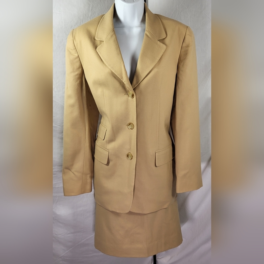 Vintage TALBOTS Tan Wool Suit, Fully Lined, Size 8